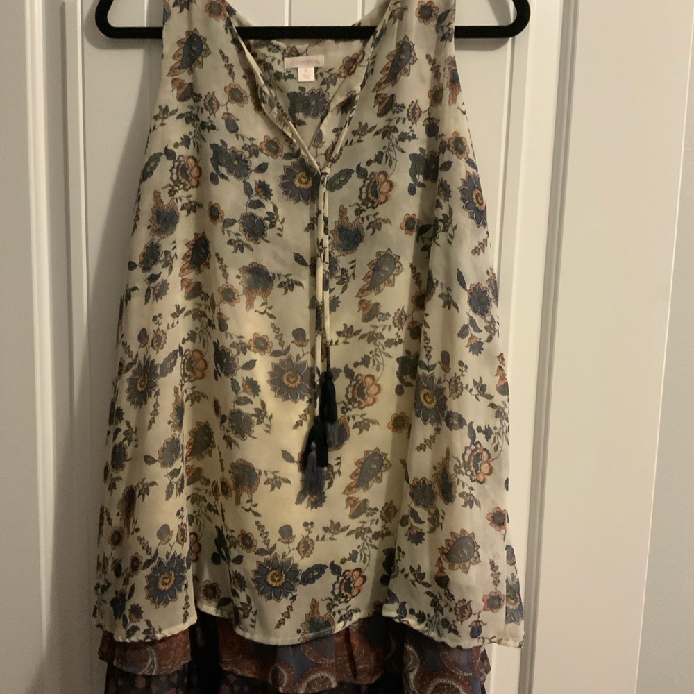 Xhilaration Blue and Off White Midi Tank Dress Size XL
